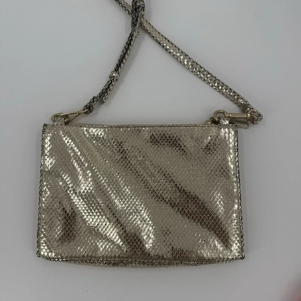 Metallic Gold Snake Print Shoulder Bag Small Zip Purse Evening Y2K